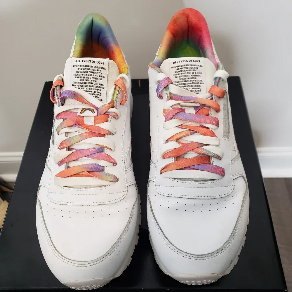 Reebok Classic‎ Leather White Rainbow-Dyed Heel Lining Size 13
